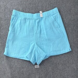 Talbots Shorts Womens XL Blue Cotton Gauze Pull On Pockets 5" Inseam NEW